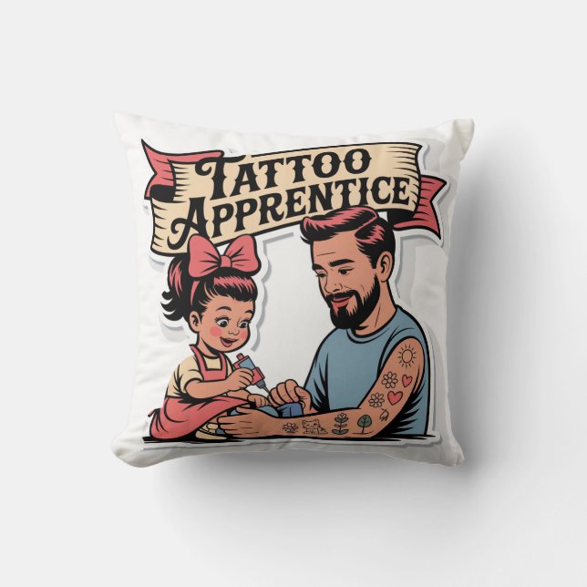Almofada Aprentido de tatuagem - Pai e filha de desenho ani (Frente)