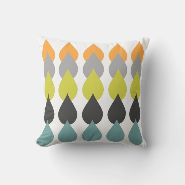 Almofada Aqua amarelo Chartreuse alaranjado retro (Frente)