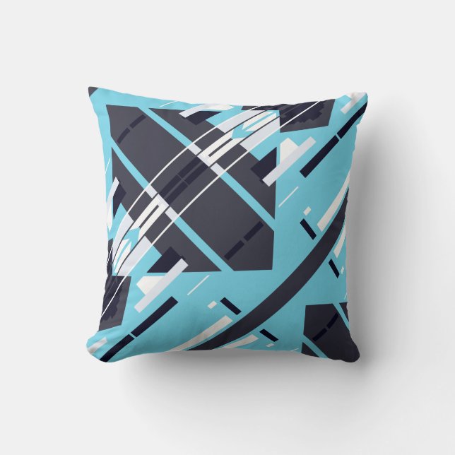 Almofada Aqua Black White Gray Diagonal Southwest Art Look (Frente)