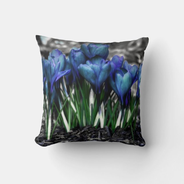 Almofada Aqua Blue Crocus Blooms (Frente)