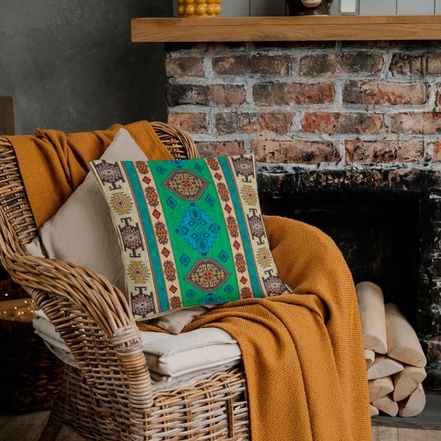 Almofada Aqua Blue Shamrock Green - Kilim Turco (Criador carregado)