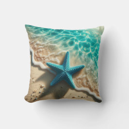 Almofada Aqua Blue Starfish Seashell Tropical Beach Ocean