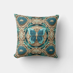 Almofada Aqua Butterfly no Tan Medallion
