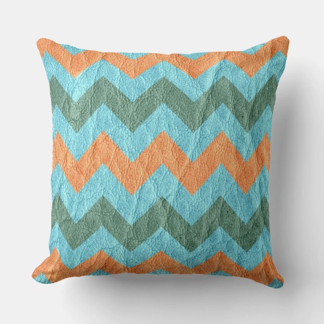 Almofada Aqua Chevron Leather Coral Moderna (Frente)