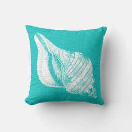 Almofada Aqua com a aparência de Burlap com Conch Branco