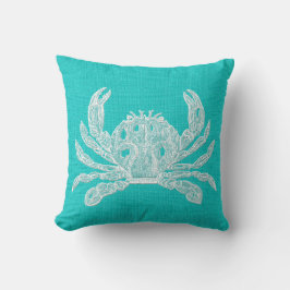Almofada Aqua com o Crab Burlap Branco