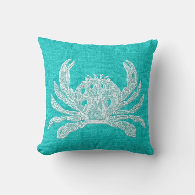 Almofada Aqua com o Crab Burlap Branco (Frente)
