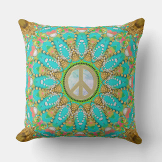 Almofada Aqua Dourada Groovy Glam Peace Mandala