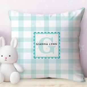 Almofada Aqua Gingham Monogrammed