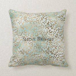 Almofada Aqua Mint Dourada Glitz Sparkle Leopard Impressão