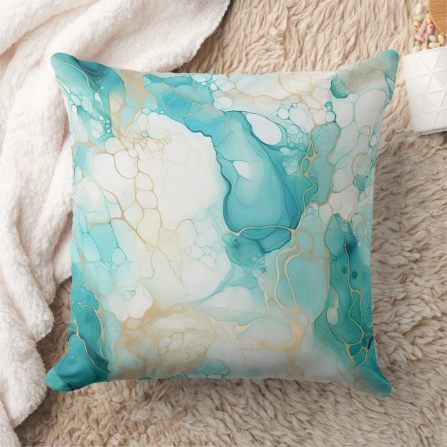 Almofada Aqua Mint Dourado Marble (Cobertor)