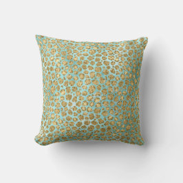 Almofada Aqua Mint Glitz Dourado Leopardo 