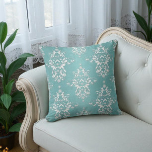 Almofada Aqua Turquesa e Floral Damask Branco