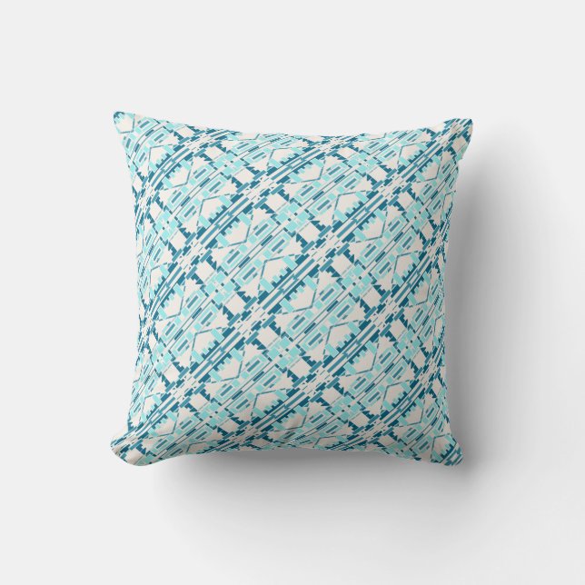 Almofada Aqua Turquoise Blue on Off-white Diagonal Azulejos (Frente)