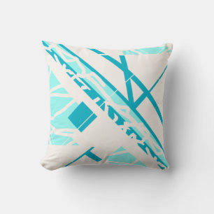 Almofada Aqua Turquoise Diagonal Design on Off-white