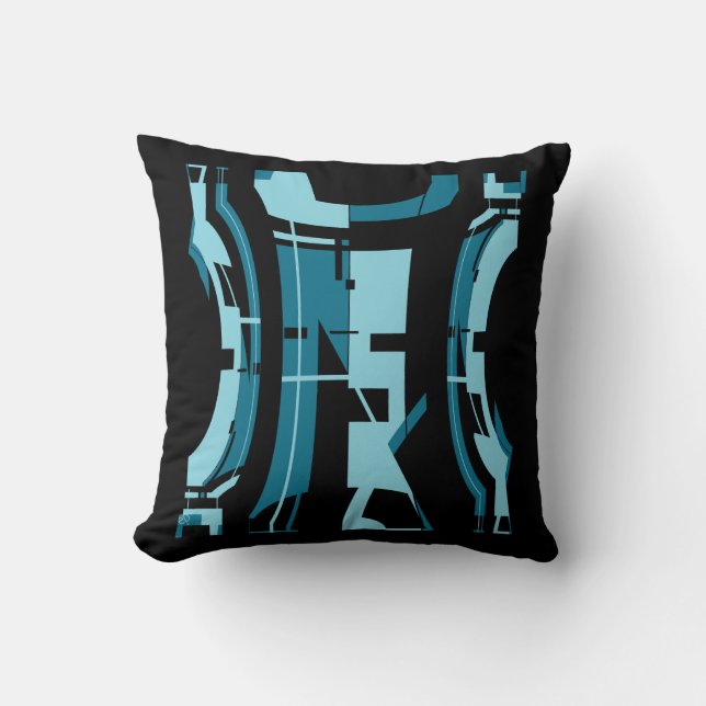 Almofada Aqua Turquoise sobre Design de Arte Tribal Negros (Frente)