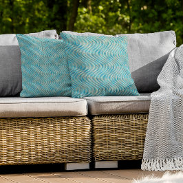 Almofada Aqua Turquoise Teal Blue Taupe Linhas Curvas Arte