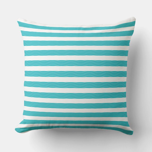 Almofada Aqua | White Waves Stripes Beach Style Padrão (Frente)