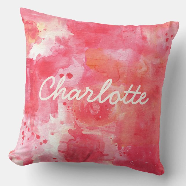 Almofada Aquarela Abstrata Rosa Nome Personalizado (Criador carregado)