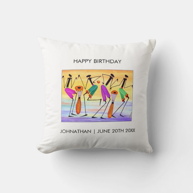 Almofada Aquarela, Arte Africana, Exprimindo Felicidade (Frente)