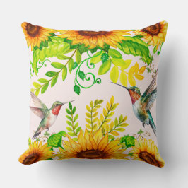 Almofada Aquarela Aves Hummingbird Girassóis Flores Rumores