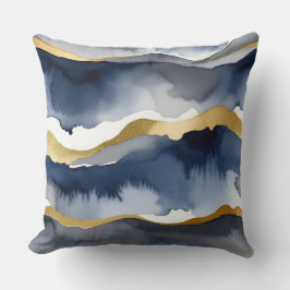 Almofada aquarela azul e branca com ênfase em ouro