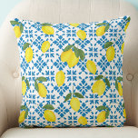 Almofada Aquarela Azul Telha Amarelo Limão Aquarela<br><div class="desc">Esta almofada de lançamento de azulejo azul aquarela com um padrão de limão ficará linda em sua casa. Se você gostaria de personalizar este produto,  não hesite em enviar uma mensagem ao designer.
Aquarela Original © Michele Davies.</div>