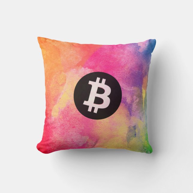 Almofada Aquarela Bitcoin (Estilo 1 - Gênesis) (Frente)