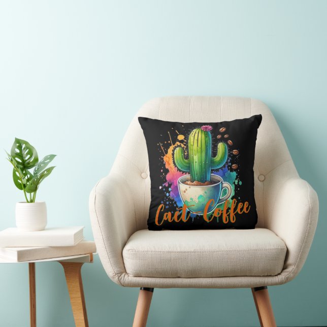 Almofada Aquarela Cactus que ama café (Cadeira)