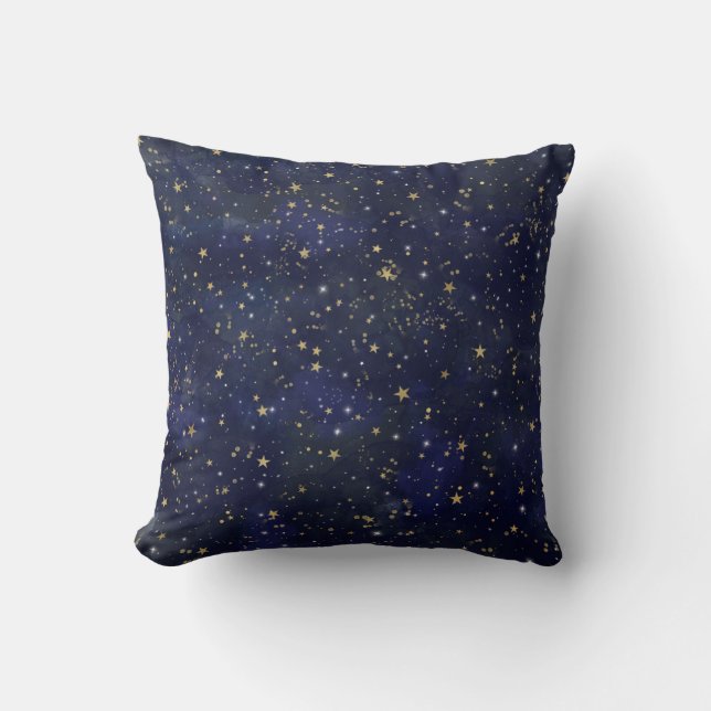 Almofada Aquarela Caprichosa de Estrelas Celestiais Azul e  (Frente)