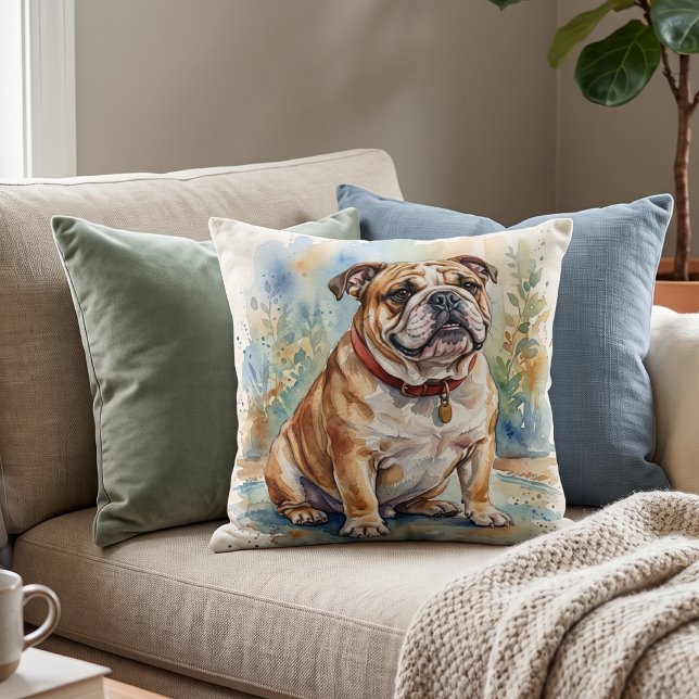 Almofada Aquarela de Bulldog Fofo (Criador carregado)