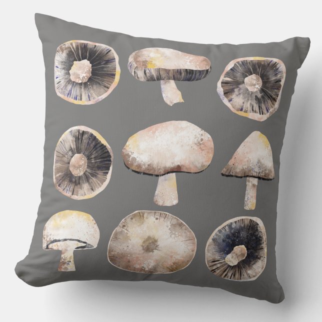 Almofada Aquarela de Cogumelo (Mushroom toadstool fungi throw pillow)