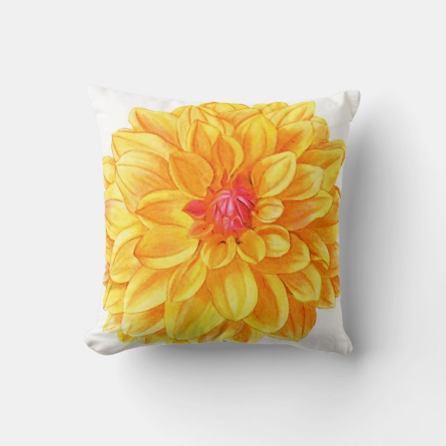 Almofada Aquarela de Dahlia amarela (Frente)