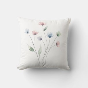 Almofada Aquarela de Flor Silvestre Pastel Minimalista