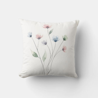 Almofada Aquarela de Flor Silvestre Pastel Minimalista