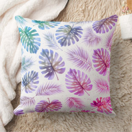 Almofada Aquarela de Folhas de Monstera e Palmeira em Paste