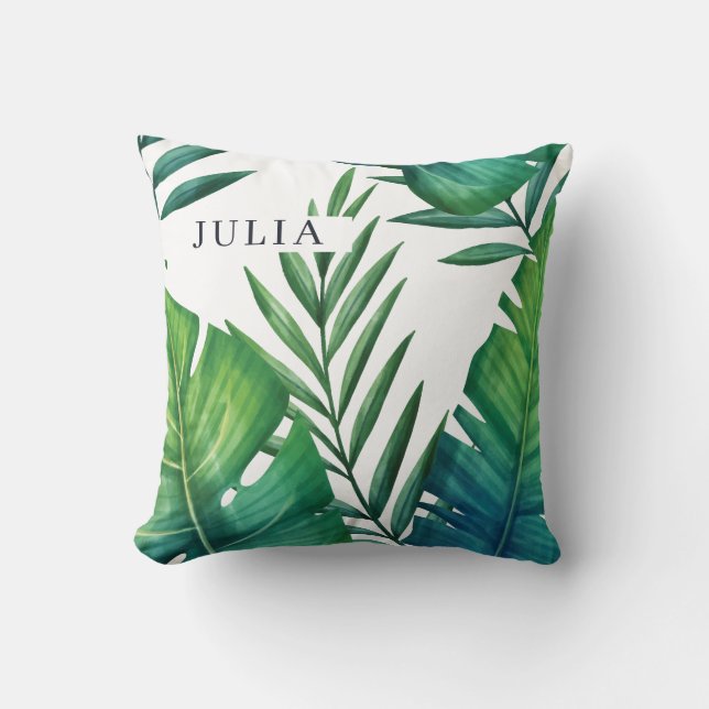 Almofada Aquarela de Folhas Tropicais Personalizadas (Frente)