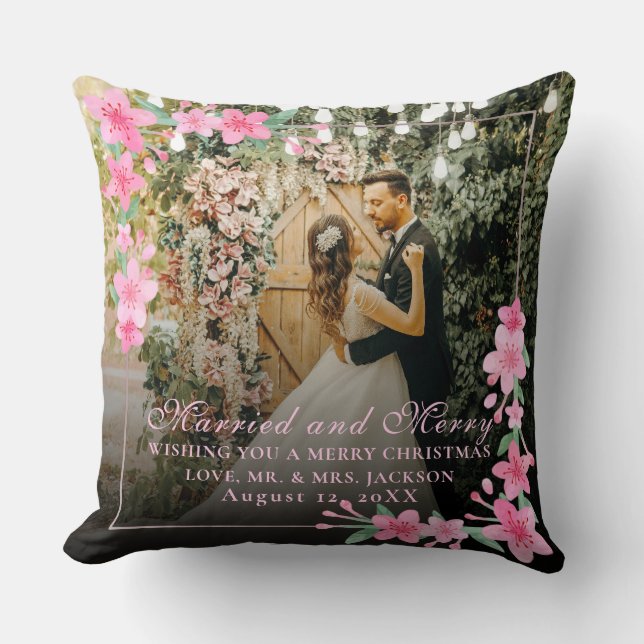 Almofada Aquarela Elegante 1 Foto Natal Rosa Choque Plano  (Frente)