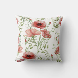 Almofada Aquarela Elegante Papoulas Vermelhas Botânica