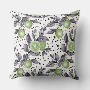 Almofada aquarela esboçada com detalhes das folhas verdes,