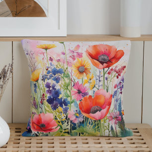 Almofada Aquarela Explosão Abstrata de Flores Silvestres da