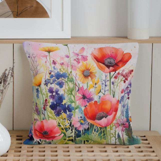 Almofada Aquarela Explosão Abstrata de Flores Silvestres da (Criador carregado)