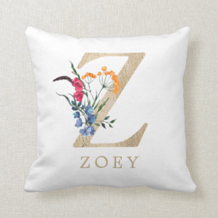 Almofada Aquarela Flor Silvestre de Primavera Letra "Z" em