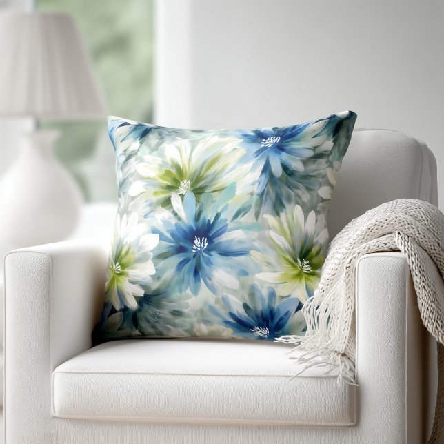 Almofada Aquarela Floral Azul e Verde (Criador carregado)