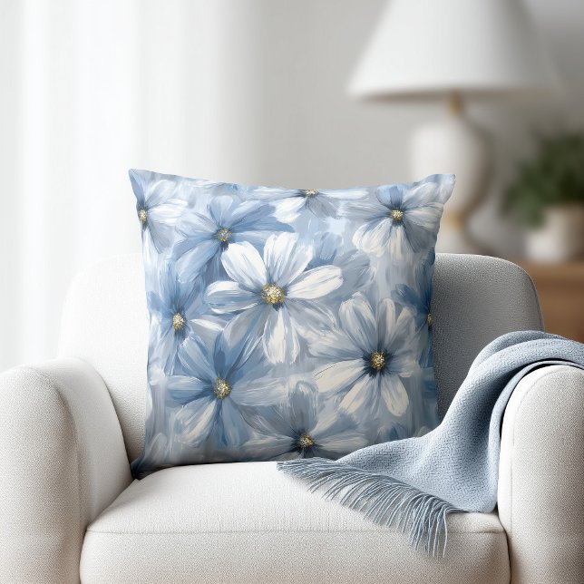 Almofada Aquarela Floral Azul Pálido (Criador carregado)