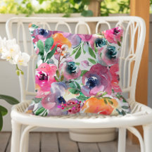 Aquarela Floral de Verão Índigo Vermelho Rosa Lara