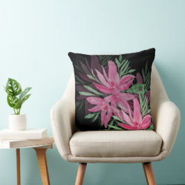 Almofada Aquarela Floral Elegante, Rosa E Negra
