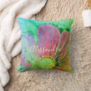Almofada Aquarela Floral Personalizada Colorida Chic de Flo