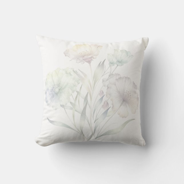Almofada Aquarela Flores Silvestres Pastéis Macios (Frente)