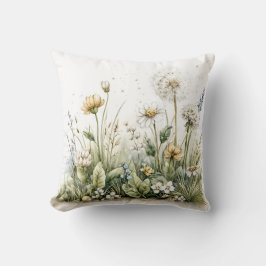 Almofada Aquarela fofa de flores silvestres e gramíneas